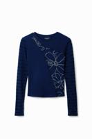 T-shirt met bloemenpatch - BLUE - XXL