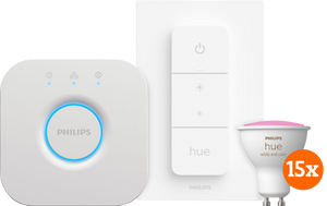 Philips Hue White and Color Starter Pack GU10 met 15 lampen, dimmer + Bridge