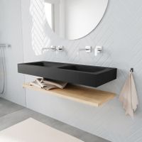 Mondiaz Alan badmeubel 120 cm planchet washed oak vrijhangend wastafel dubbel zonder kraangat zwart