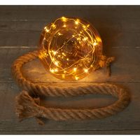 1x stuks verlichte glazen kerstballen aan touw met 10 lampjes goud/warm wit 10 cm - kerstverlichting figuur - thumbnail
