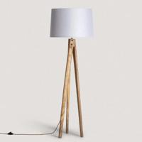 Vloerlamp met 3 houten poten & stoffen E27 fitting &apos;Melchior&apos; 162 cm
