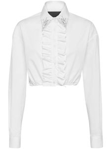 Philipp Plein chemise crop en coton à volants - Blanc