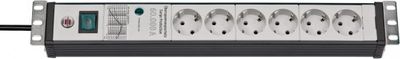 Brennenstuhl Premium-Line 60.000A stekkerdoos met overspanningsbeveiliging | 6-voudig | zwart/lichtgrijs | 3m H05VV-F 3G1,5 |19" formaat | -