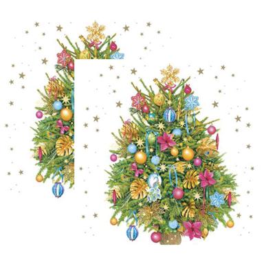 Daisy kerst thema servetten - 40x st - 33 x 33 cm - versierde kerstboom - papier