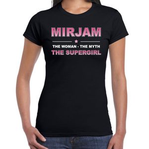 Naam cadeau t-shirt / shirt Mirjam - the supergirl zwart voor dames