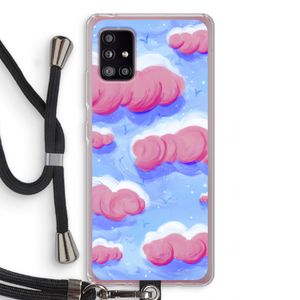 Roze wolken met vogels: Samsung Galaxy A51 5G Transparant Hoesje met koord