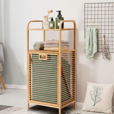 Uitklapbare Wasmand Uitklapbare Wasmand Badkamerplank 40,5 x 33 x 95,5 cm Natuur