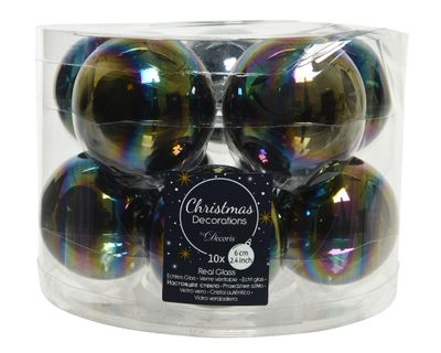 Kerstbal glas d6cm zwart iris 10st - Ksd