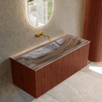 Badmeubel Mondiaz Kurve-Dlux | 110 cm | Meubelkleur Ruby | Wastafelkleur Sombra | Solid surface | Wasbak midden spoelbak | Zonder kraangat(en)