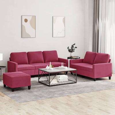 3-delige Loungeset met kussens fluweel wijnrood