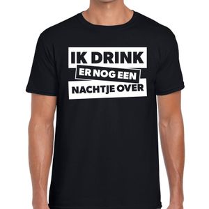 Ik drink er nog een nachtje over tekst t-shirt zwart heren