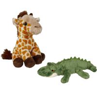 Ravensden - Safari dieren knuffels - 2x stuks - Krokodil en Giraffe - 15 cm - Dieren knuffels
