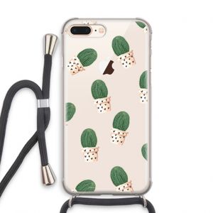 Cactusprint roze: iPhone 8 Plus Transparant Hoesje met koord