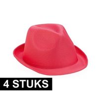 4x Roze trilby verkleed hoedjes voor volwassenen - thumbnail