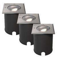 Set van 3 Cody LED Grondspots RVS - GU10 4,5 Watt 345 lumen dimbaar - 4000K neutraal wit - Kantelbaar - Overrijdbaar - Vierkant - IP67 waterdicht
