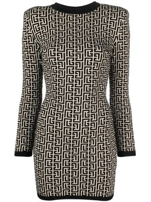 Balmain robe en laine mélangée à motif monogrammé - Tons neutres