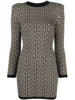 Balmain monogram-print wool-blend dress - Tons neutres - thumbnail