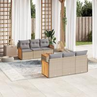 7-delige Loungeset met kussens poly rattan beige