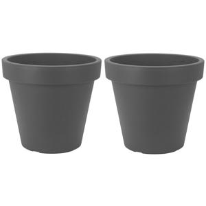 Bloempot/plantenpot voor binnen en buiten - 2x - D25 x H23 cm - antraciet - kunststof