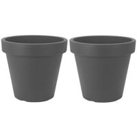 Bloempot/plantenpot voor binnen en buiten - 2x - D25 x H23 cm - antraciet - kunststof