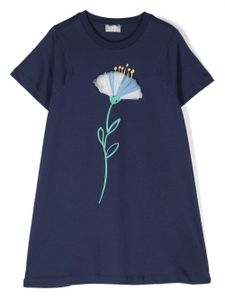 Il Gufo robe en coton à fleurs appliquées - Bleu