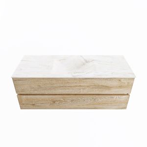 MONDIAZ VICA-DLUX 130cm badmeubel onderkast Washed Oak 2 lades. Inbouw wastafel CLOUD midden zonder kraangat, kleur Ostra.