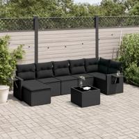 8-delige Loungeset met kussens poly rattan zwart