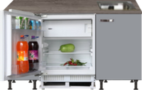 Kitchenette 160cm grijs met inbouw koelkast en stelpoten RAI-884 - thumbnail