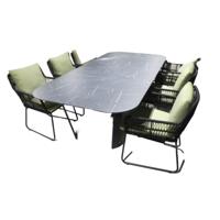 Tuinset Teeburu ovale tafel black, slate 240x120 cm met 4 stoelen Ran stoel black, emerald green Yoi - Yoi
