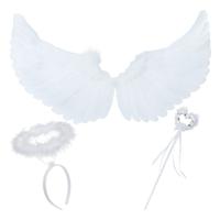 Ruhhy verkleedaccessoires Engel - wit - vleugels - 60 x 34 cm - diadeem - toverstaf