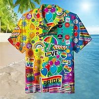 Voor heren Overhemd Hawaiiaans overhemd Regenboog Grafische prints Strijkijzer Zwart Geel Paars Regenboog Casual Hawaii Korte mouw Afdrukken Button-omlaag Kleding Tropisch Modieus Hawaii Zacht Lightinthebox - thumbnail