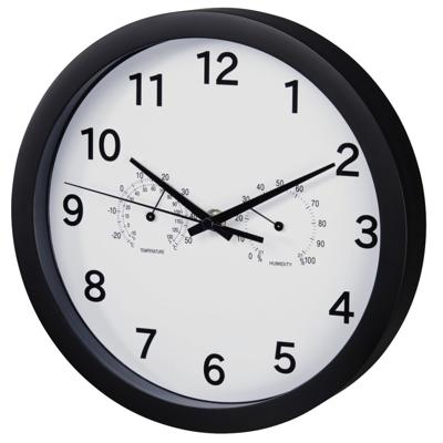 Hama wandklok pure plus ø 25 cm met thermo-/hygrometer geluidsarm zwart