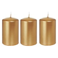 3x Gouden cilinderkaars/stompkaars 5 x 8 cm 18 branduren