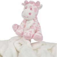 Suki Gifts pluche gevlekte giraffe knuffeldier - tuttel doekje - roze/wit - 30 cm - thumbnail