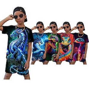 Jongens 3D Grafisch dier Draak T-shirt shorts T-shirtset Kledingset Korte mouw 3D-afdrukken Zomer Lente Actief Sport Modieus Polyester Kinderen 3-13 jaar Buiten Straat Vakantie Normale pasvorm Lightinthebox