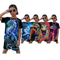 Jongens 3D Grafisch dier Draak T-shirt shorts T-shirtset Kledingset Korte mouw 3D-afdrukken Zomer Lente Actief Sport Modieus Polyester Kinderen 3-13 jaar Buiten Straat Vakantie Normale pasvorm Lightinthebox