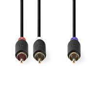 Subwoofer-Kabel | RCA Male | 2x RCA Male | Verguld | 3.00 m | Rond | 4.0 mm | Antraciet | Doos