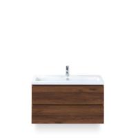 Vogue Badmeubelset 100 cm - Greeplijst in kleur - Walnoot - Keramische Wastafel Wit 1 kraangat