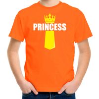 Koningsdag t-shirt Princess met kroontje oranje voor kinderen - thumbnail