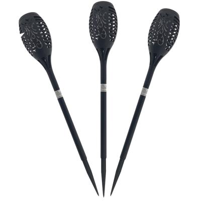 Benson Tuinfakkel - Set van 3x stuks - solar - met vlameffect - zwart - LED - 48 cm