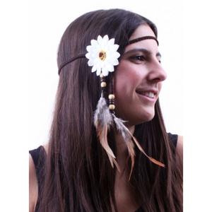 Hippie Flower Power verkleed accessoire hoofdbandje - wit - dames - Ibiza stijl