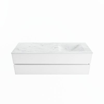 MONDIAZ VICA-DLUX 150cm badmeubel onderkast Talc 2 lades. Inbouw wastafel CLOUD rechts 1 kraangat, kleur Opalo.