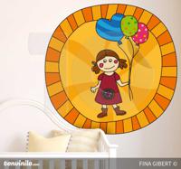 Kinderen meisje ballon sticker - thumbnail