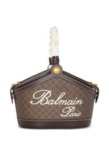 Balmain mini sac seau Monogram en toile - Marron