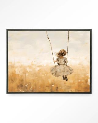 Urban Cotton Wandkleed 'Swinging Girl' 80 x 110cm in Floating Frame - black