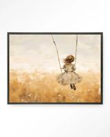 Urban Cotton Wandkleed 'Swinging Girl' 80 x 110cm in Floating Frame - black