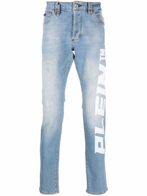 Philipp Plein jean droit à logo imprimé - Bleu