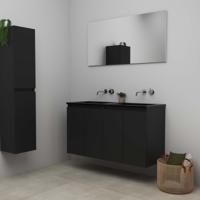On-Line Badkamermeubelset - 120 cm - Bouwpakket - Greeploze Ladestructuur - Acryl Wastafel - zonder Kraangat - Spiegel - Mat Zwart - V02