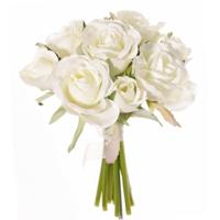 Boeketje Rozen kunstbloemen - 9x stuks - wit - 20 cm - roos - decoratie