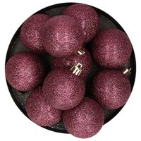 Kerstversiering set glitter kerstballen aubergine roze 6 - 8 -10 cm - pakket van 50x stuks - thumbnail